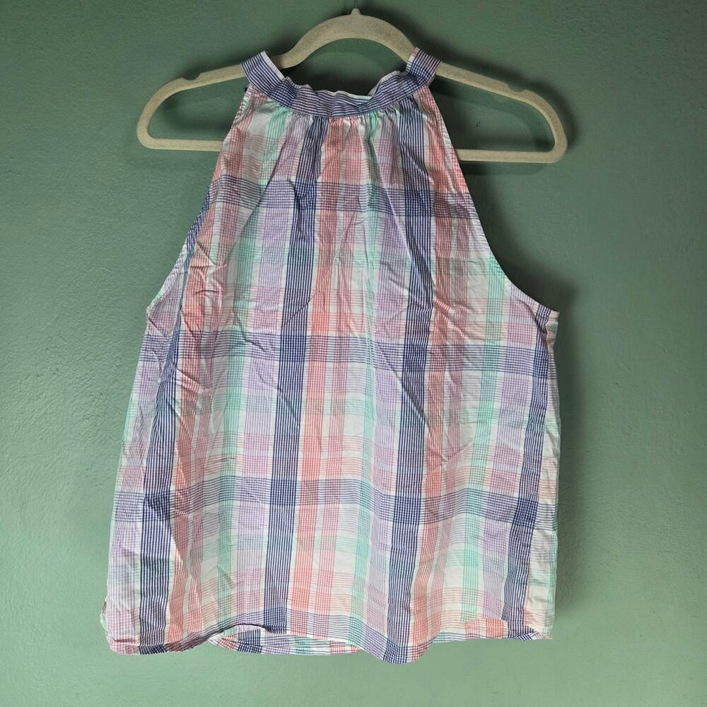 J. Crew Factory Womens Multicolor Pastel Plaid Bow Back Halter Top Medium Cotton